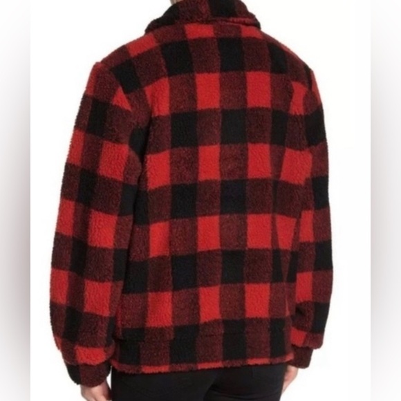 ELODIE Nordstrom Bomber Fleece Plaid Jacket- Red/Black Size Small - Picture 2 of 7